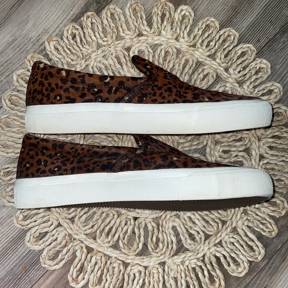 Madewell Women's 8 Sidewalk Slip On Sneakers Real Calf Hair Leopard‎ Print